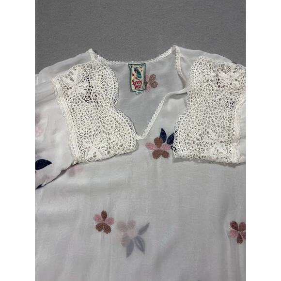 Johnny Was Boho White Dahlia Georgette Blouse Lace Embroidery 3X - Picture 5 of 11
